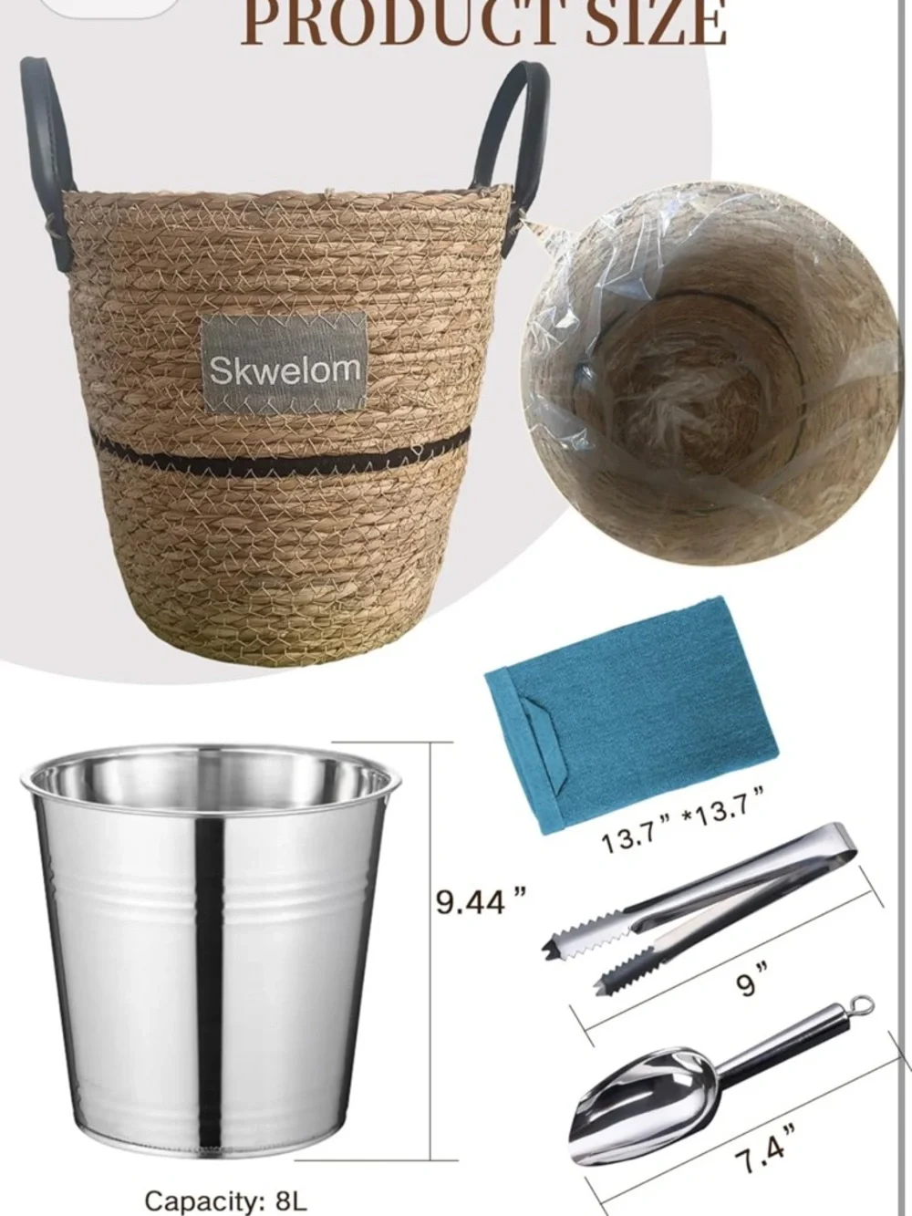 Natural Woven Ice Bucket Cooler - Brown